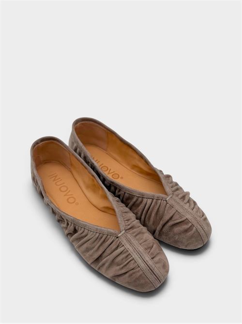 Ballerine taupe in camoscio arricciato IL LACCIO | HE1945CAMOSCIOKS TAUPE